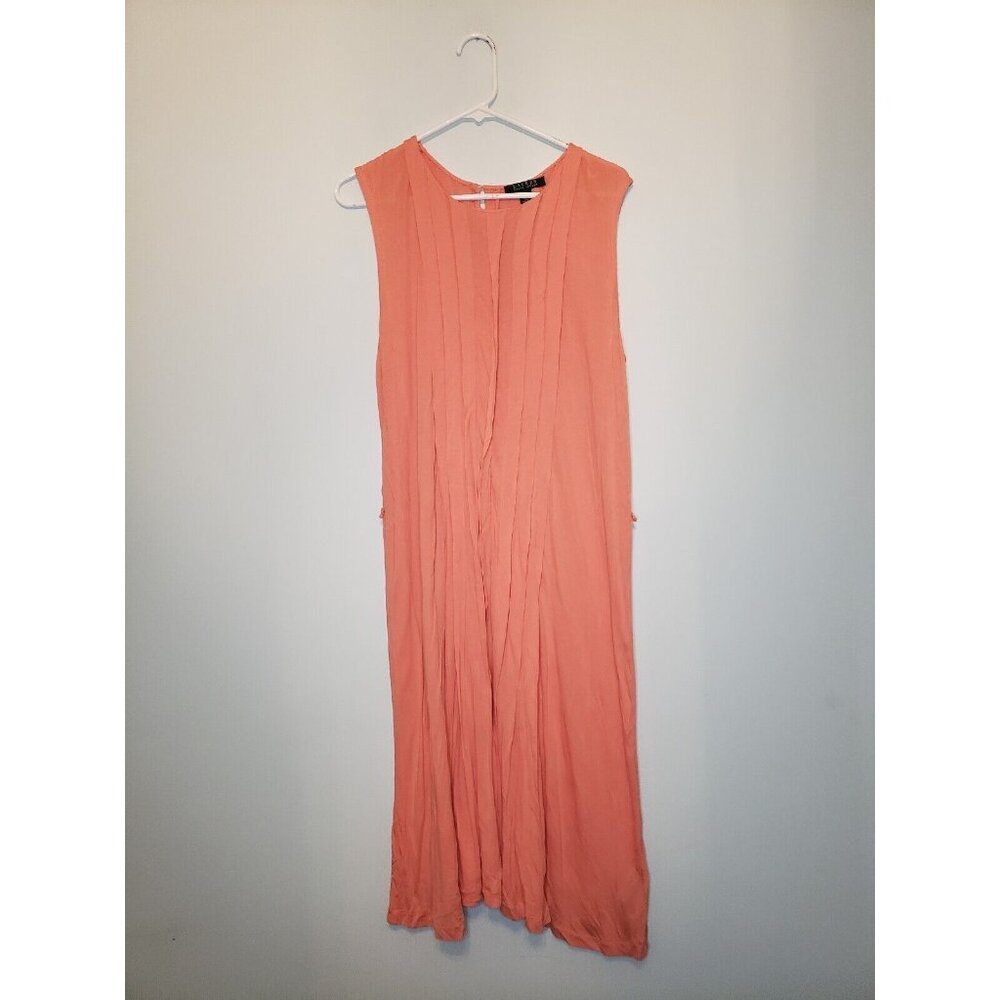 Lauren Ralph Lauren Womens L Coral Pink Modal Dress Sleeveless Knee Length Pleat